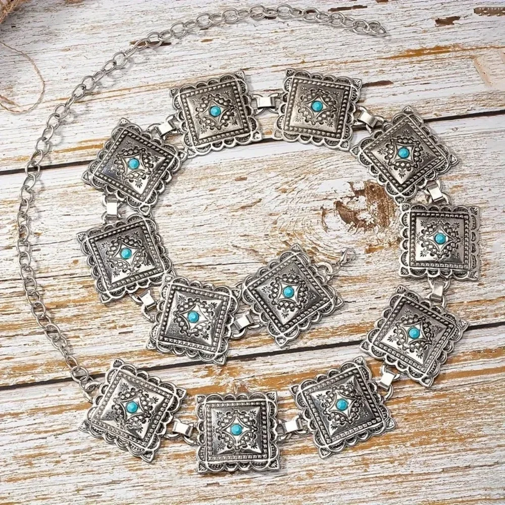 THUNDERBIRD CONCHO TURQUOISE WESTERN SILVER BELT ADJUSTABLE BUCKLE SPRING NEW